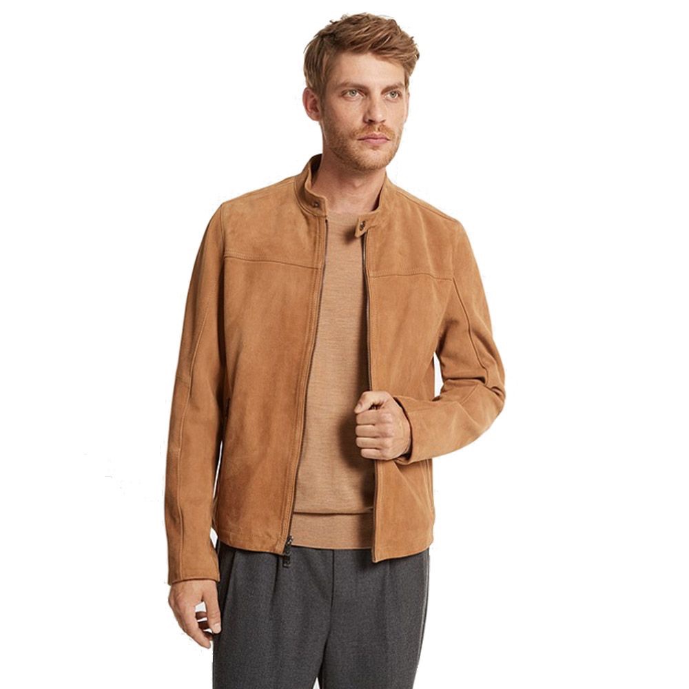 Michael Kors Suede Racer Jacket - Camel Men's Tan Leather Jacket Size Large